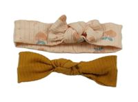 2x čelenka - medová žebrovaná + růžová žebrovaná se srdíčky