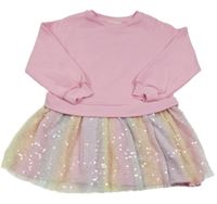 Ružovo-farebné teplákovo/flitrové šaty F&F