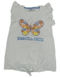 Bílé triko s motýlem s květy a flitry Kiki&Koko