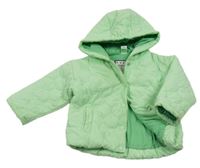 Zelenkavá prešívaná šušťáková zateplená bunda s kapucňou Topomini