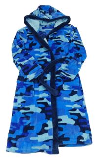 Modrý army chlupatý župan s kapucí