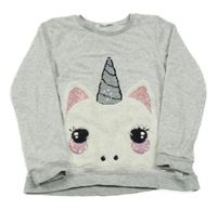 Šedá melírovaná mikina s jednorožcem s překlápěcími flitry H&M