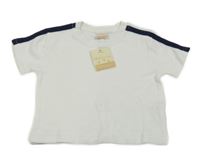 Nové - Biele rebrované tričko s pruhem na rukávech