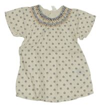 Nové - Smotanové kvetované ľanové šaty s výšivkou H&M