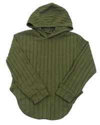 Khaki rebrované úpletové tričko s kapucňou shein