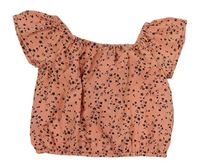 Staroružový ľahký crop top s černými kvítky