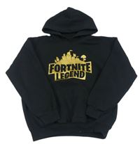 Čierna mikina so zlatým potlačou a kapucí - Fortnite