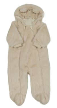 Nové - smotanová kožušinová podšitá kombinéza s kapucňou dunnes