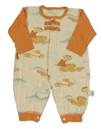 Smetanovo-oranžový rebrovaný overal s obrázkami