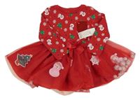 Nové - červené šaty s tylovou sukní se sněhuláky F&F