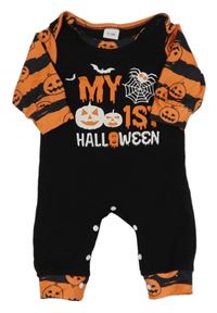Čierno-oranžový overal s nápisom a dýněmi