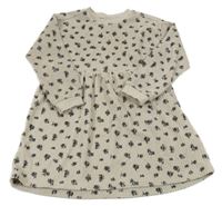 Sivé zamatové rebrované kvetované šaty Zara