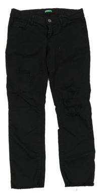 Čierne skinny plátenné nohavice s dierami Benetton