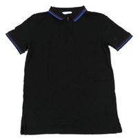 Černé polo tričko s modrým pruhem na límečku M&S