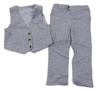 2 set - svetlomodré melírované ľanové kalhoty + spoločenská vesta M&S