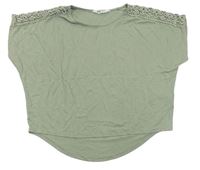 Khaki oversize crop tričko s čipkou H&M