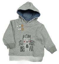 Sivá melírovaná pletená mikina s medvedíkom a kapucňou