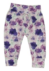 Bílo-fialové květované tepláky 