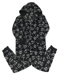 Tmavošedá plyšová kombinéza s lebkami a kapucí M&S