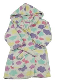 Bielo-farebný plyšový župan s mráčikmi a kapucňou George