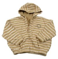 Béžovo-bílá pruhovaná propínací mikina s nápisem a kapucí Dunnes Stores