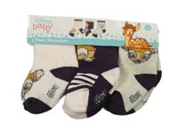 Nové - 3set - 3x Světlerůžovo-mahagonovo-šedé ponožky s Bambim Disney