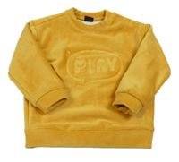 Horčicová plyšová rebrovaná mikina s nápisom