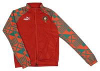 Červeno-zelená vzorovaná propínací sportovní mikina Puma