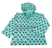 Tyrkysovo-tmavomodrá pláštěnka so srdiečkami a kapucňou