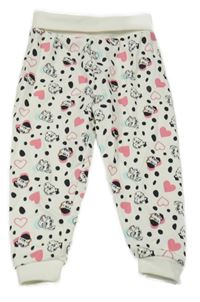 Bielo-čierno-ružové bodkovaná é tepláky s Dalmatiny a srdiečkami Disney