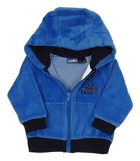 Tmavomodrá zamatová prepínaci mikina s nápisom a kapucňou Lupilu