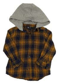 Tmavomodro-hořčicovo-šedá kostkovaná košile s kapucí V by Very