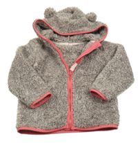 Béžovo-hnědo-růžová chlupatá propínací mikina s kapucí Liegelind