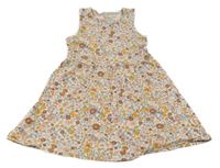 Bielo-hořčicovo-hnedo-ružové kvetované šaty C&A