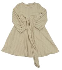 Béžové rebrované úpletové šaty s opaskom Shein