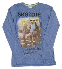 Svetlomodré melírované tričko s obrázkom so smajlíkmi