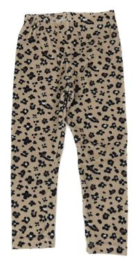 Béžovo-čierne zamatové legíny s leopardím vzorom