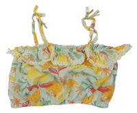 Světlemodro-žltý crop top s citrusy