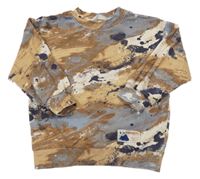 Béžovo-hnedo-modrá vzorovaná mikina s fleky H&M