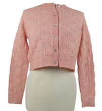Dámský růžový ažurovaný crop propínací vlněný svetr Primark 