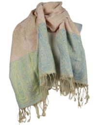 Dámská růžovo-modro-zelená vzorovaná pašmína s strapcemi