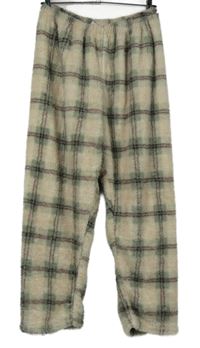Dámske béžové kockované chlpaté domáceé nohavice