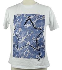 Dámské bílo-modré tričko s potiskem 