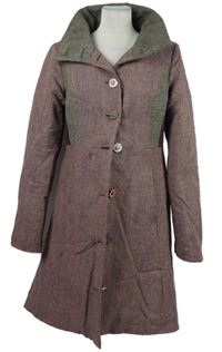 Dámský vínovo-šedý vlněný zateplený kabát St. Martins 