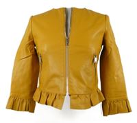 Dámská hořčicová koženková crop bunda s volánkem Zara 