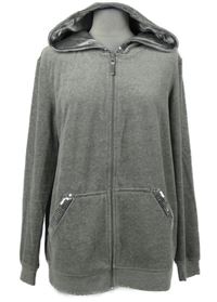 Dámska sivá zamatová prepínaci mikina s kapucňou a flitrami Esmara