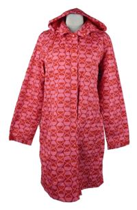 Dámský červeno-růžový puntíkovaný šusťákový jarní kabát s kapucí Paprika 