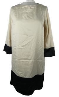 Dámske béžovo-čierne saténové šaty