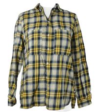 Dámská žluto-tmavomodrá kostkovaná halenka 