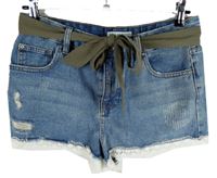 Dámské světlemodré riflové kraťasy s krajkou a páskem Denim 